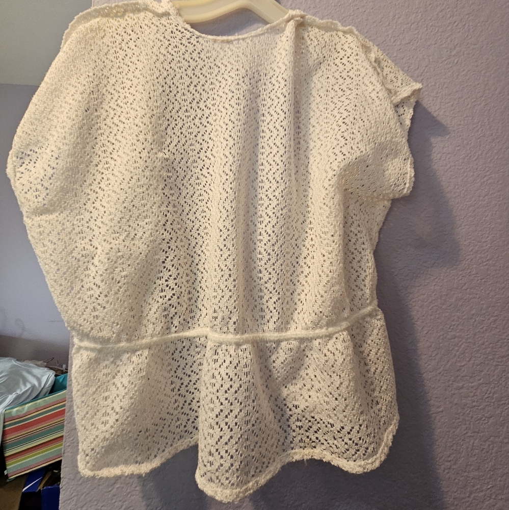 White Crochet Open-Front Cardigan - Picture 3 of 7